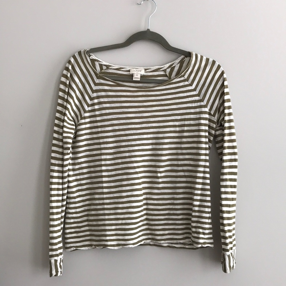 J.Crew olive striped long-sleeve tee